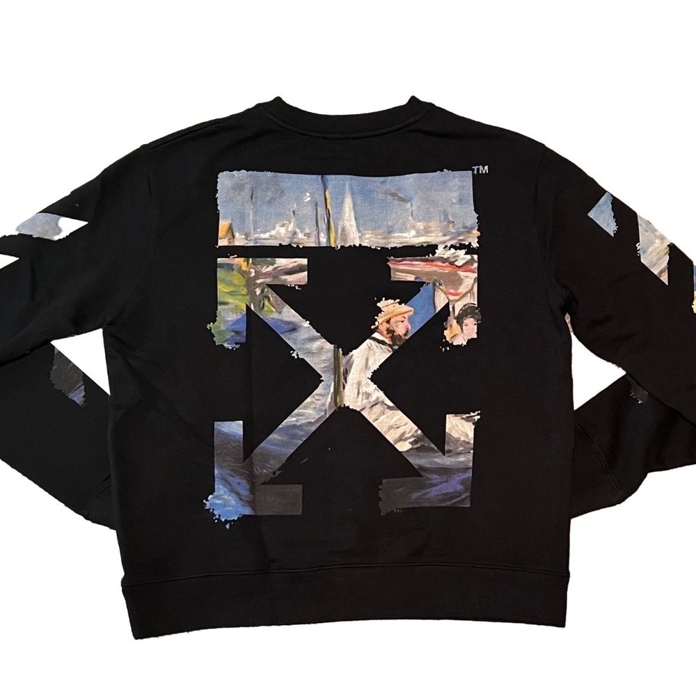 Off-White SS2019 "Impressionism" Black Crewneck Sweatshirt Size XL